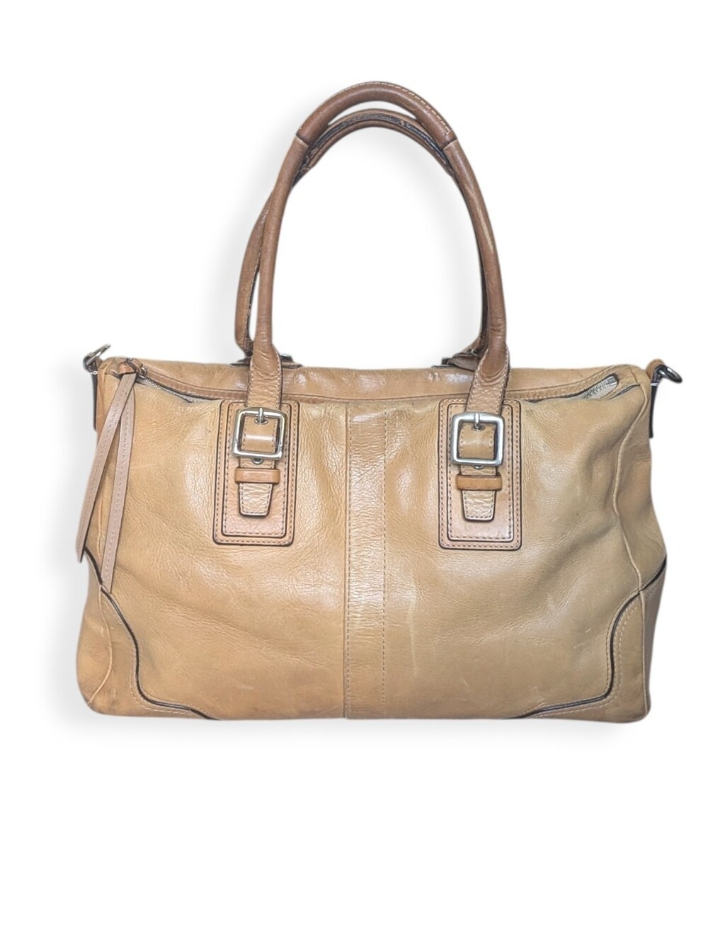 Coach Hamilton Tote Women Large Camel Tan Leather Buckle Satchel Handbag F13811